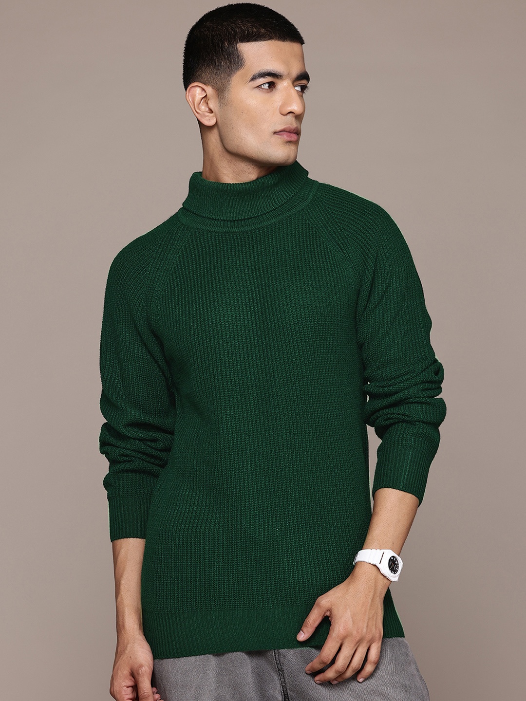 

The Roadster Lifestyle Co. Ribbed Turtle Neck Pullover, Green