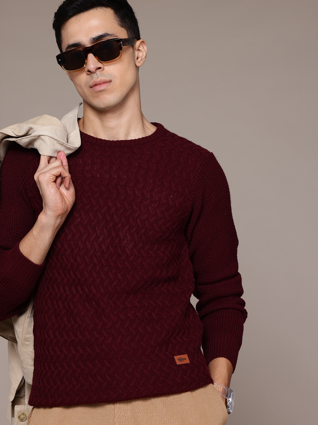 

The Roadster Lifestyle Co. Geometric Design Acrylic Sweaters, Maroon