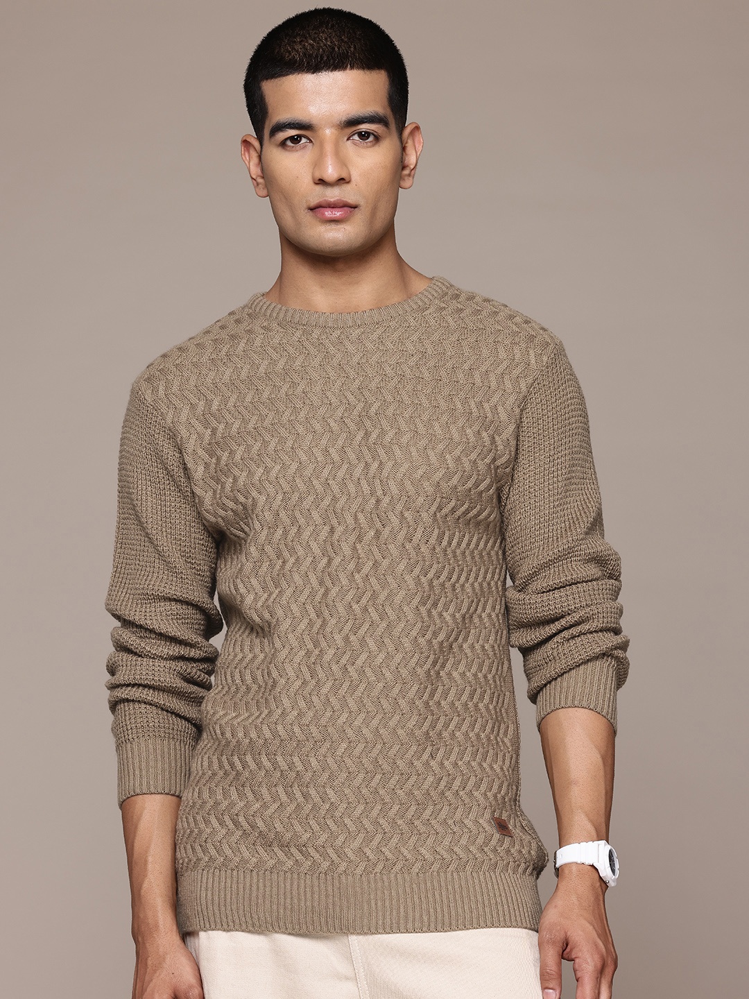 

The Roadster Lifestyle Co. Geometric Design Pullover, Brown