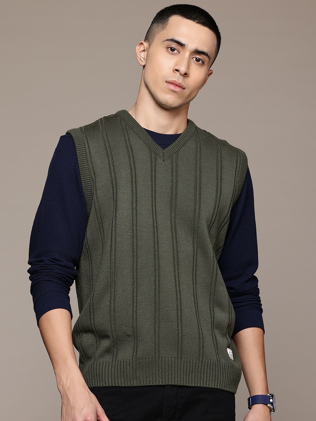 

The Roadster Lifestyle Co. Self-Striped Sweater Vest, Olive