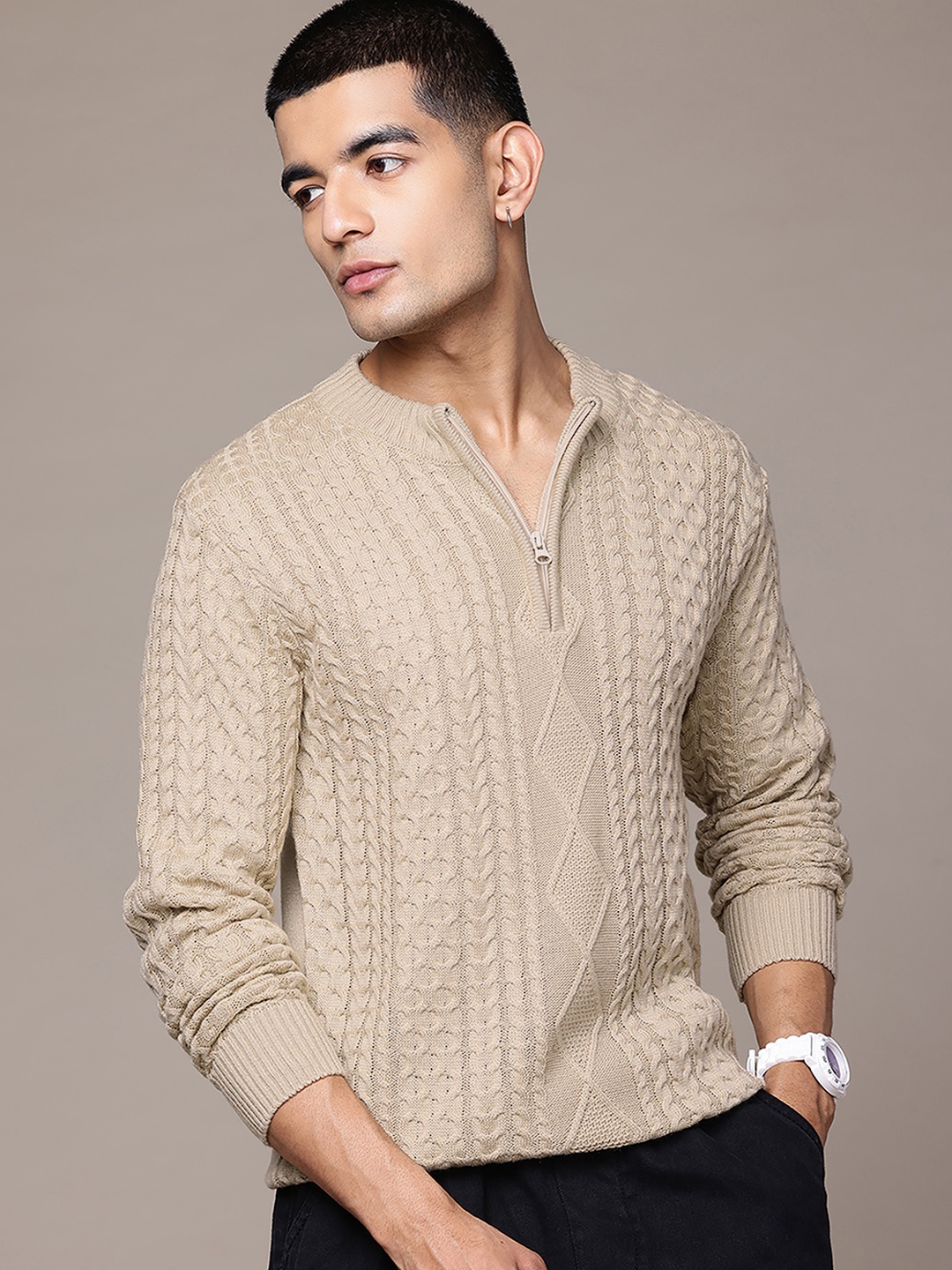 

The Roadster Lifestyle Co. Cable Knit Acrylic Pullover, Beige