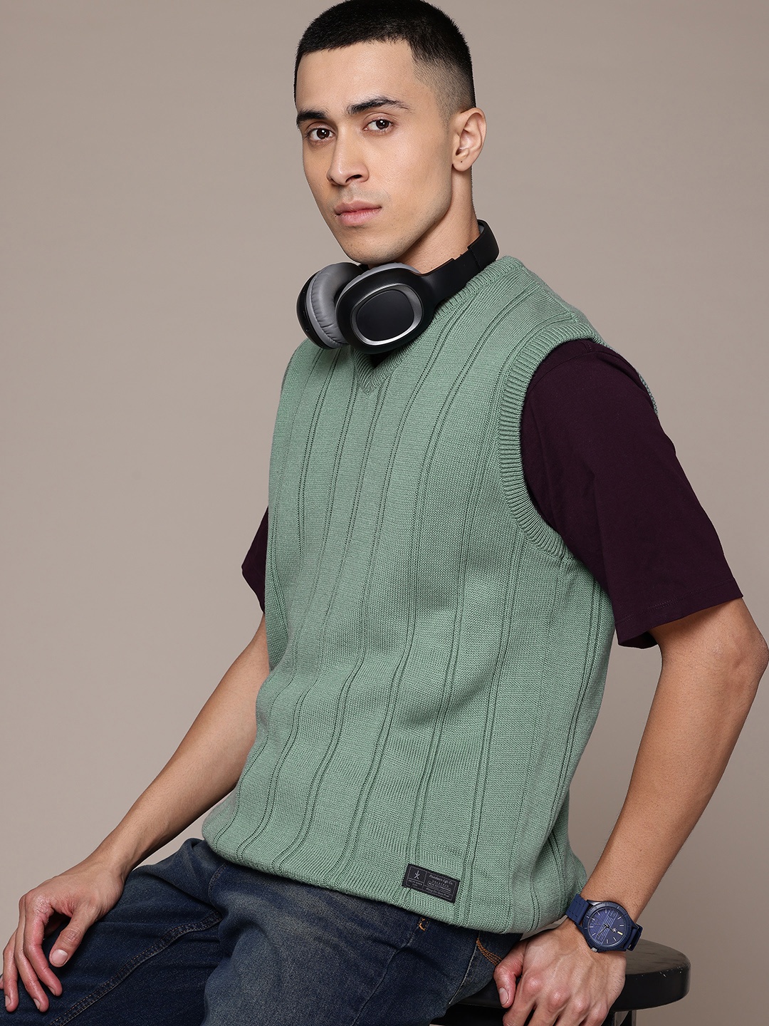 

The Roadster Lifestyle Co. Self-Striped Sweater Vest, Green