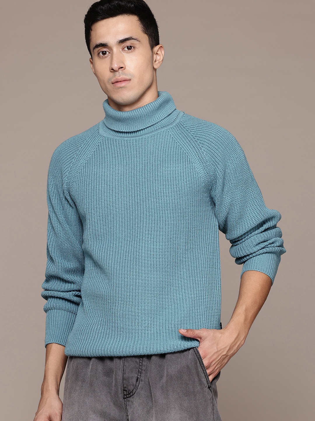 

The Roadster Lifestyle Co. Men Ribbed Acrylic Pullover, Blue