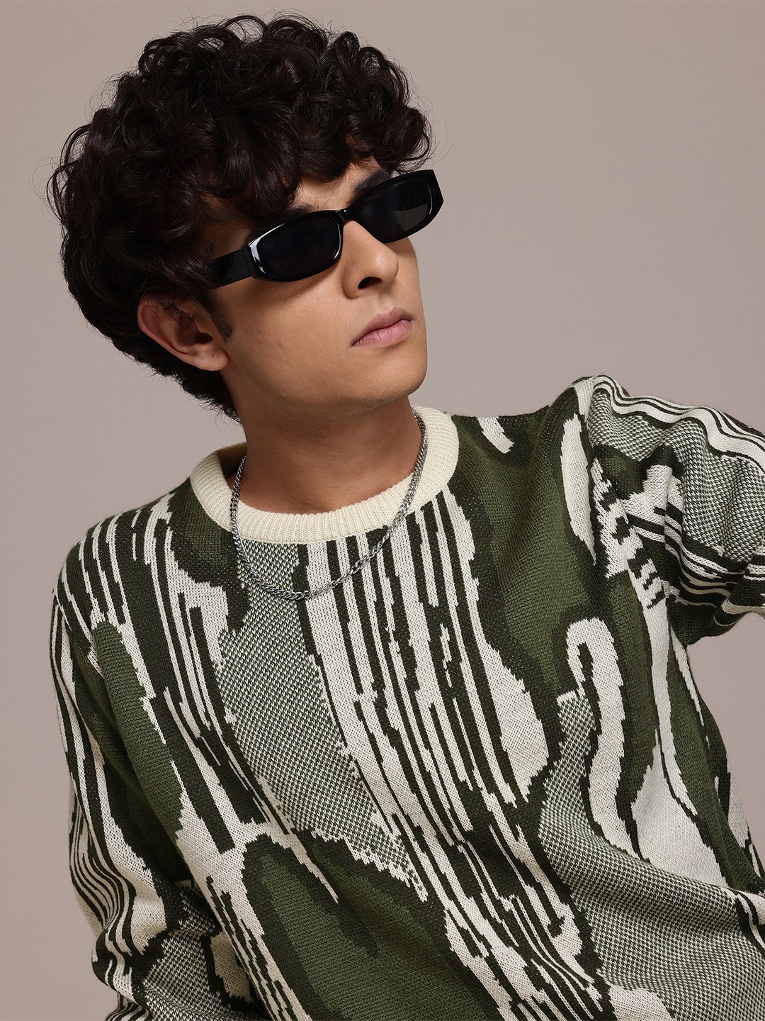 

The Roadster Lifestyle Co. Self Design Acrylic Sweater, Olive