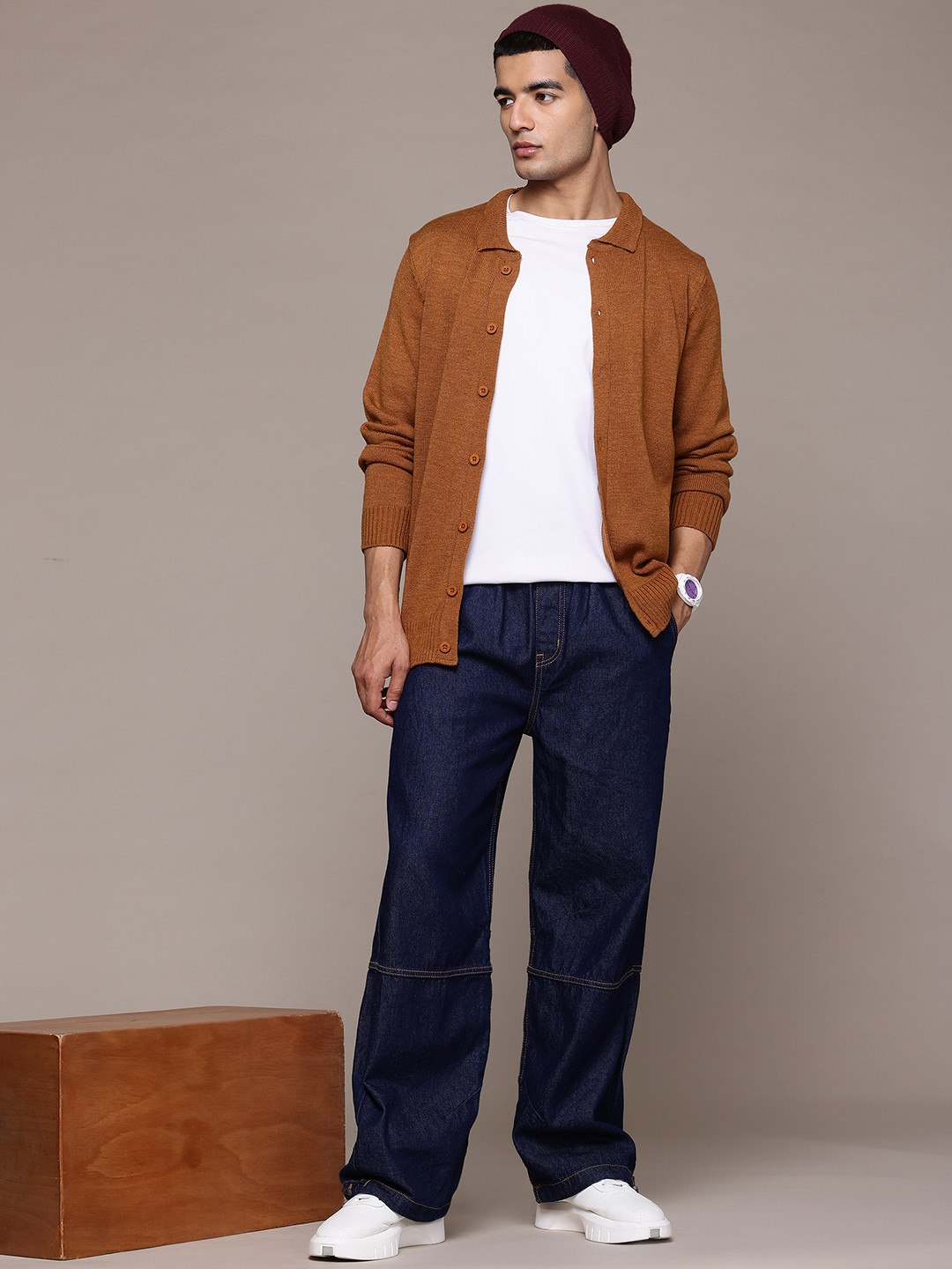 

The Roadster Lifestyle Co. Spread Collar Acrylic Cardigan, Brown