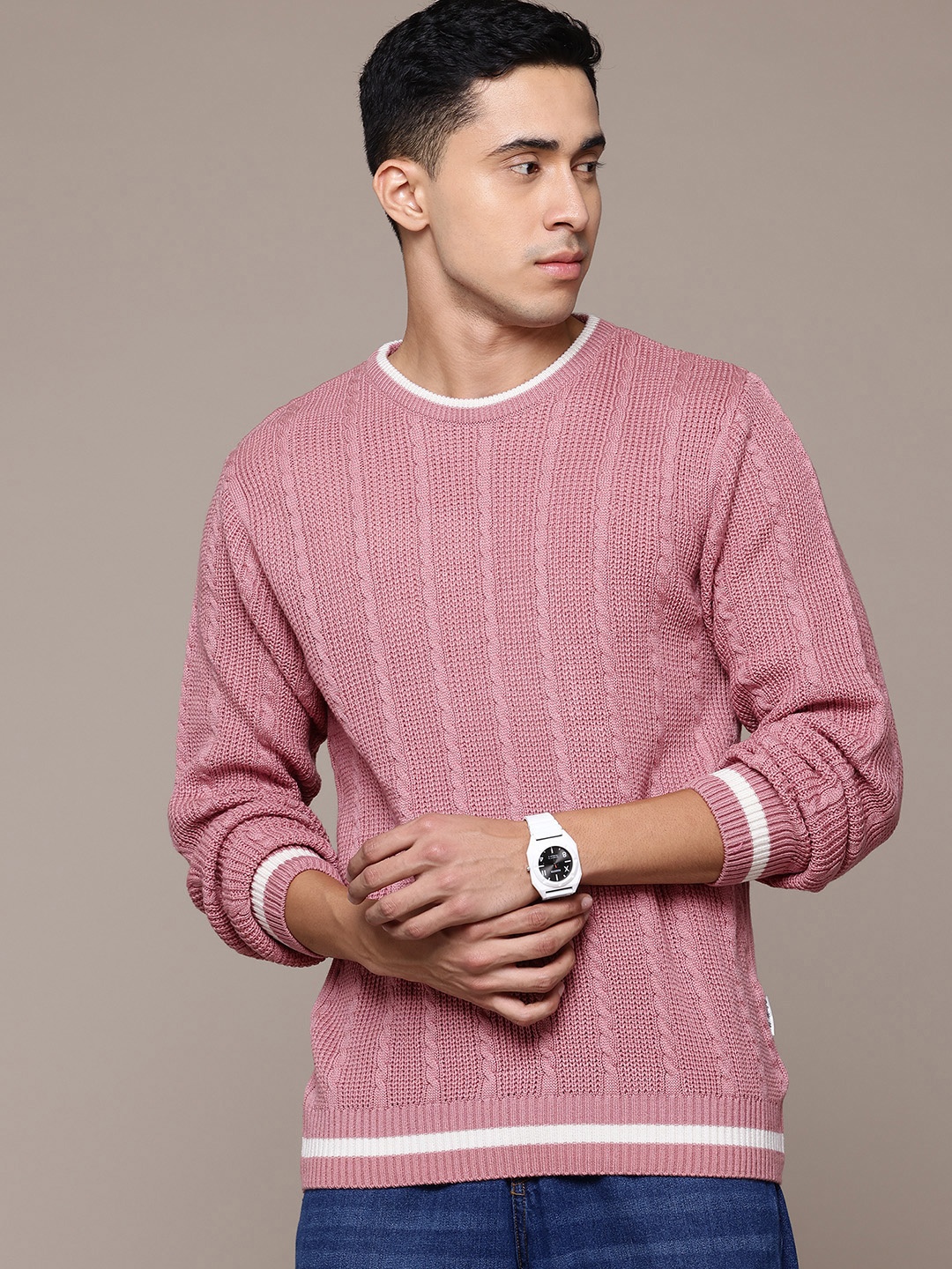 

The Roadster Lifestyle Co. Acrylic Cable Knit Pullover, Pink