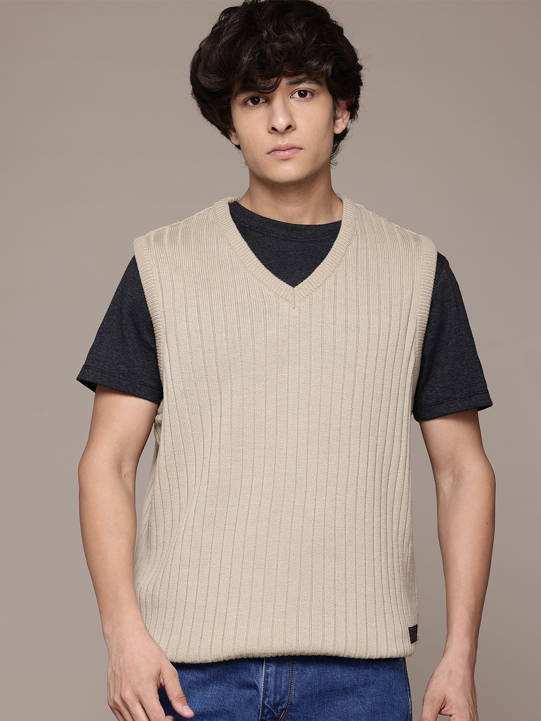 

The Roadster Lifestyle Co. Ribbed Sweater Vest, Beige