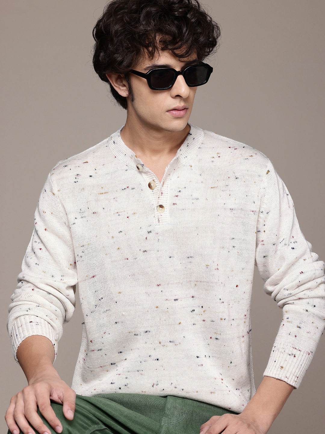

The Roadster Life Co. Henley Neck Pullover, Off white