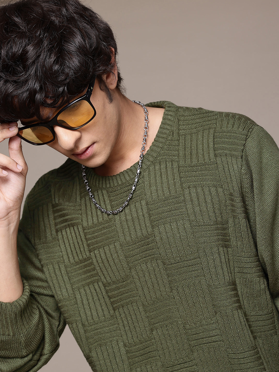 

The Roadster Life Co. Self-Design Checked Pullover Sweater, Olive