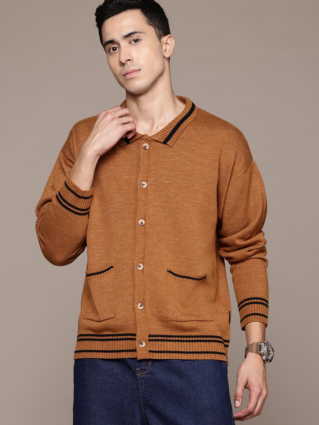 

The Roadster Lifestyle Co. Men Acrylic Cardigan, Brown