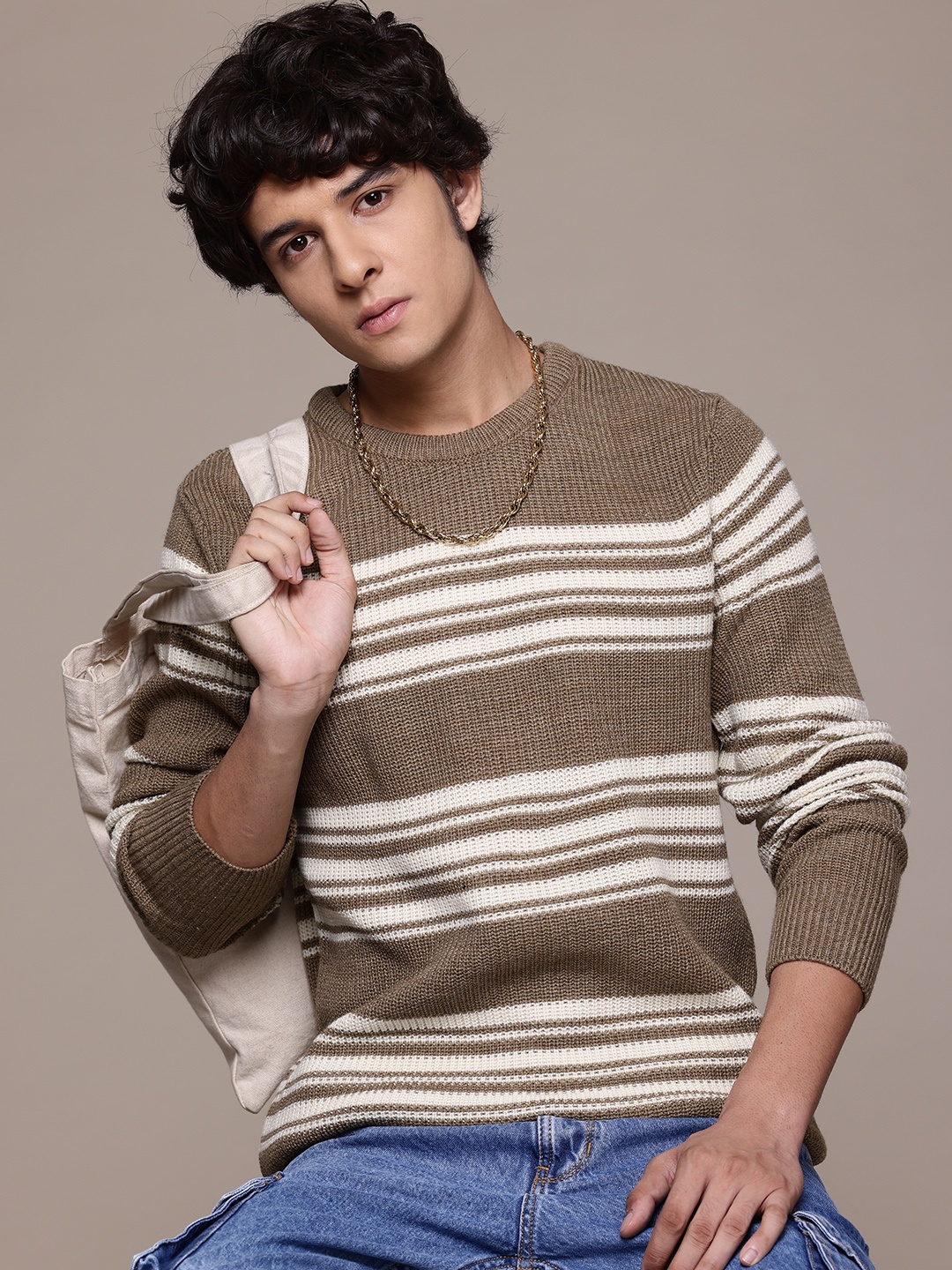 

The Roadster Lifestyle Co. Striped Pullover, Brown