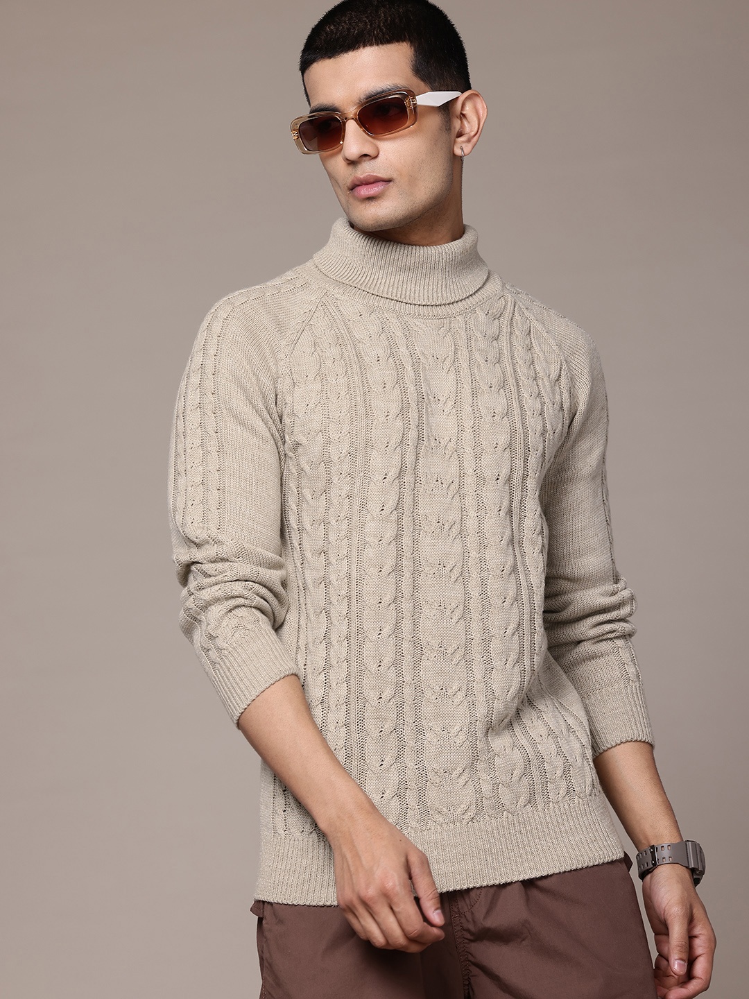 

The Roadster Lifestyle Co. Cable Knit Turtle Neck Pullover, Beige