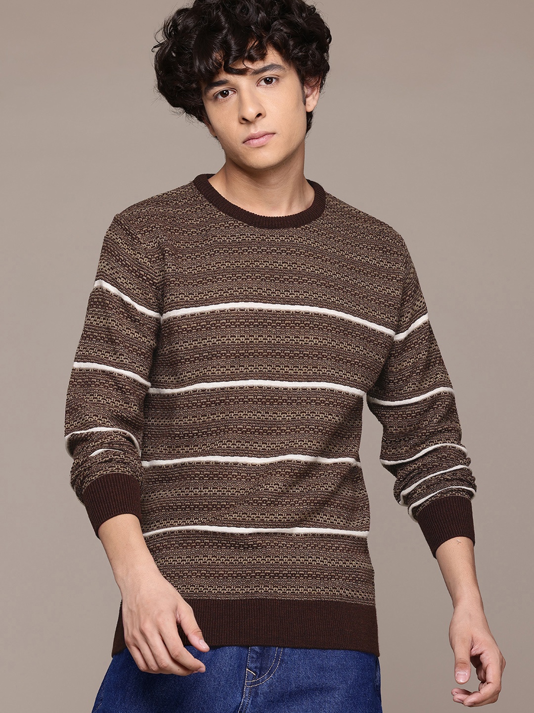 

The Roadster Lifestyle Co. Acrylic Textured Pullover, Brown