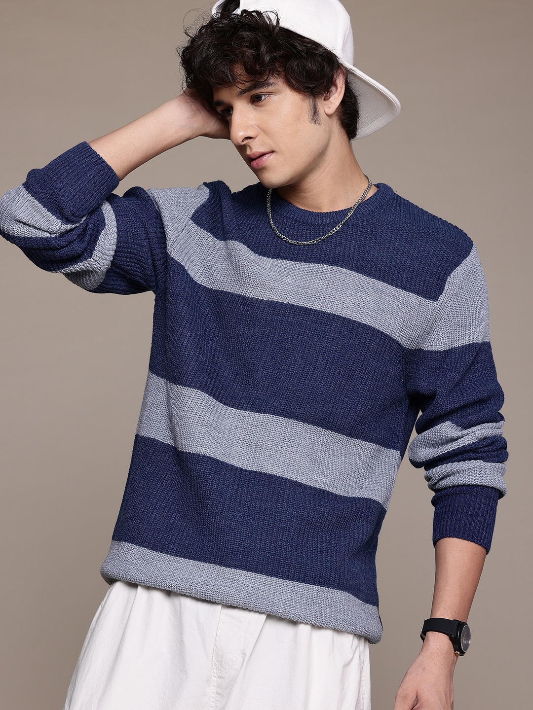 

The Roadster Lifestyle Co. Ribbed Striped Sweater, Blue