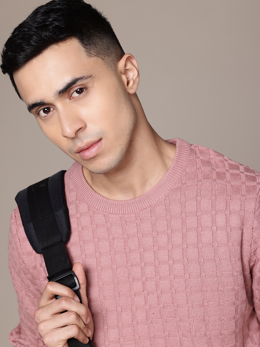

The Roadster Lifestyle Co. Men Self Checked Acrylic Pullover, Pink