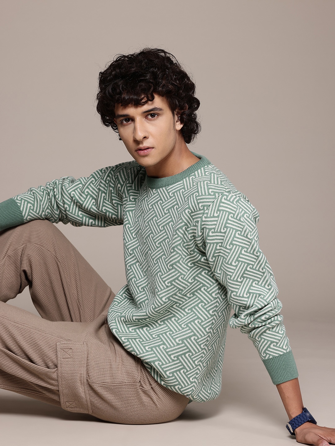 

The Roadster Lifestyle Co. Geometric Pattern Pullover, Green