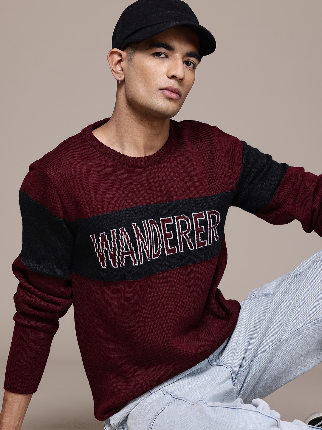 

The Roadster Lifestyle Co. Men Typography Acrylic Pullover, Burgundy