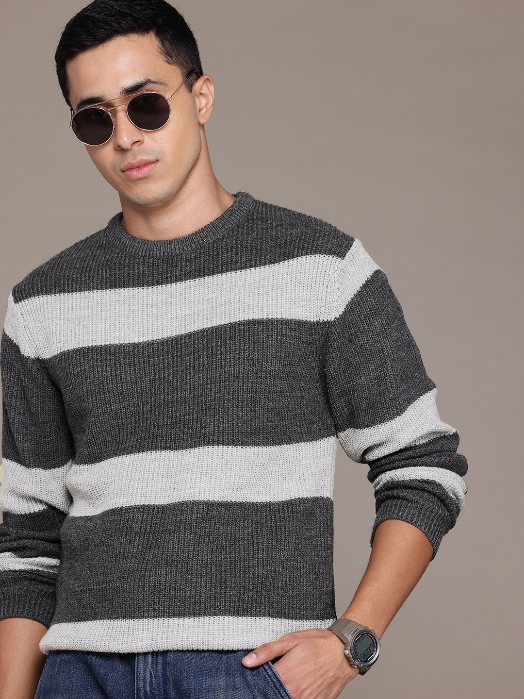 

The Roadster Lifestyle Co. Striped Pullover, Grey