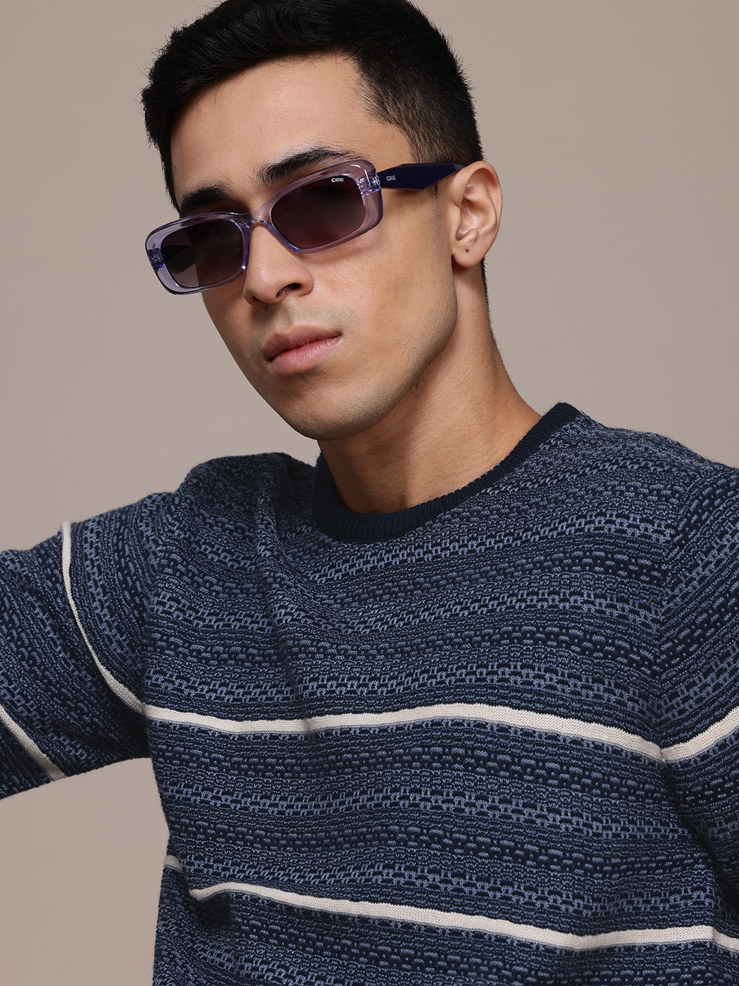 

The Roadster Lifestyle Co. Acrylic Self-Striped Pullover, Blue