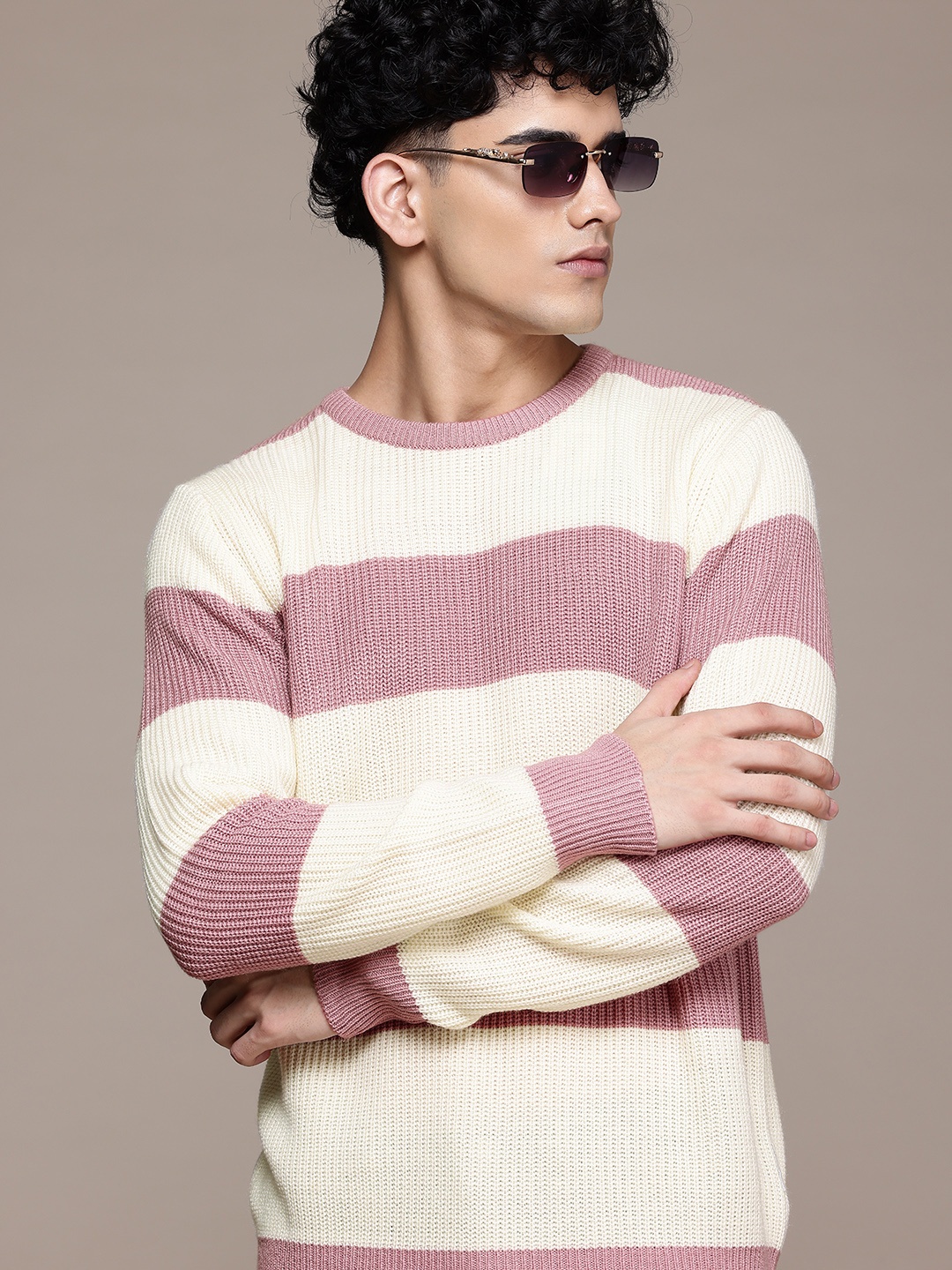 

The Roadster Lifestyle Co. Colorblocked Pure Acrylic Pullover, Beige