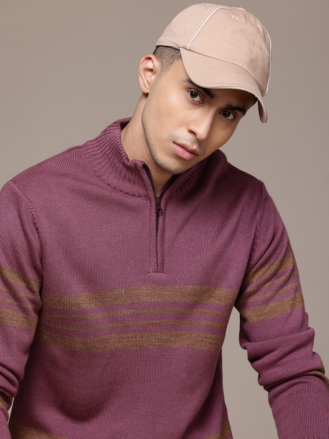 

The Roadster Lifestyle Co. Men Striped Acrylic Pullover, Rust