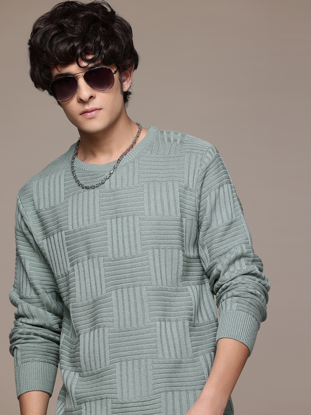 

The Roadster Lifestyle Co. Men Checked Acrylic Pullover, Green