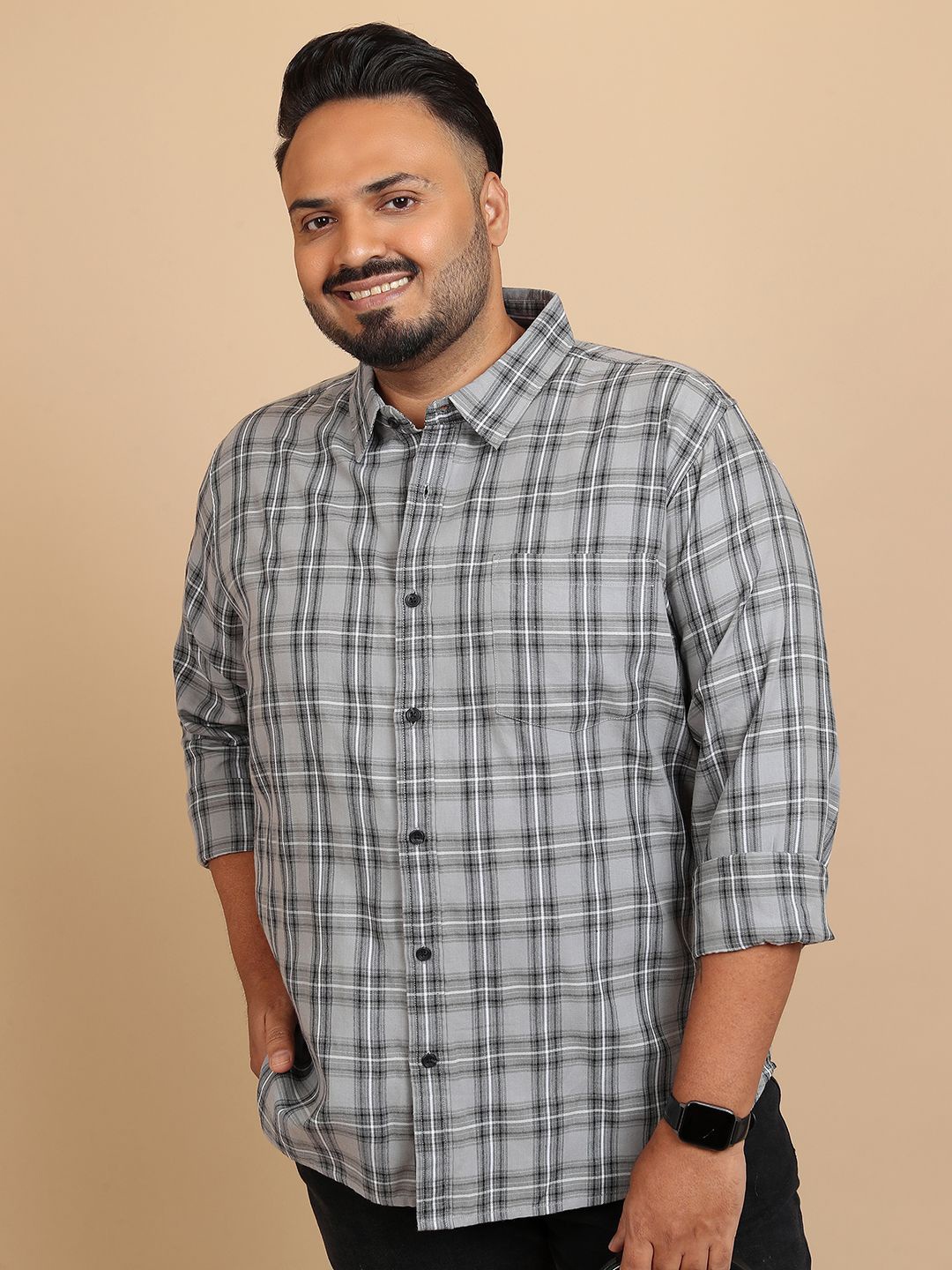 

HIGHLANDER Men Plus Size Regular Fit Casual Shirt, Grey