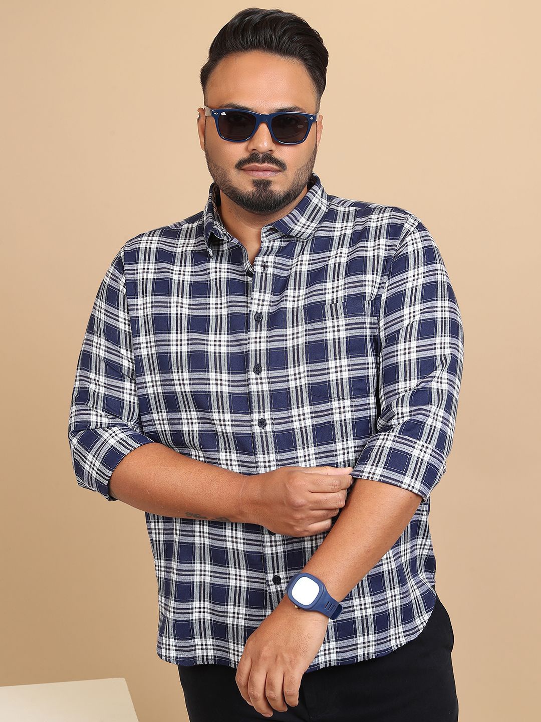 

Xtra Ordinary By HIGHLANDER Men Plus Size Regular Fit Casual Shirt, Navy blue