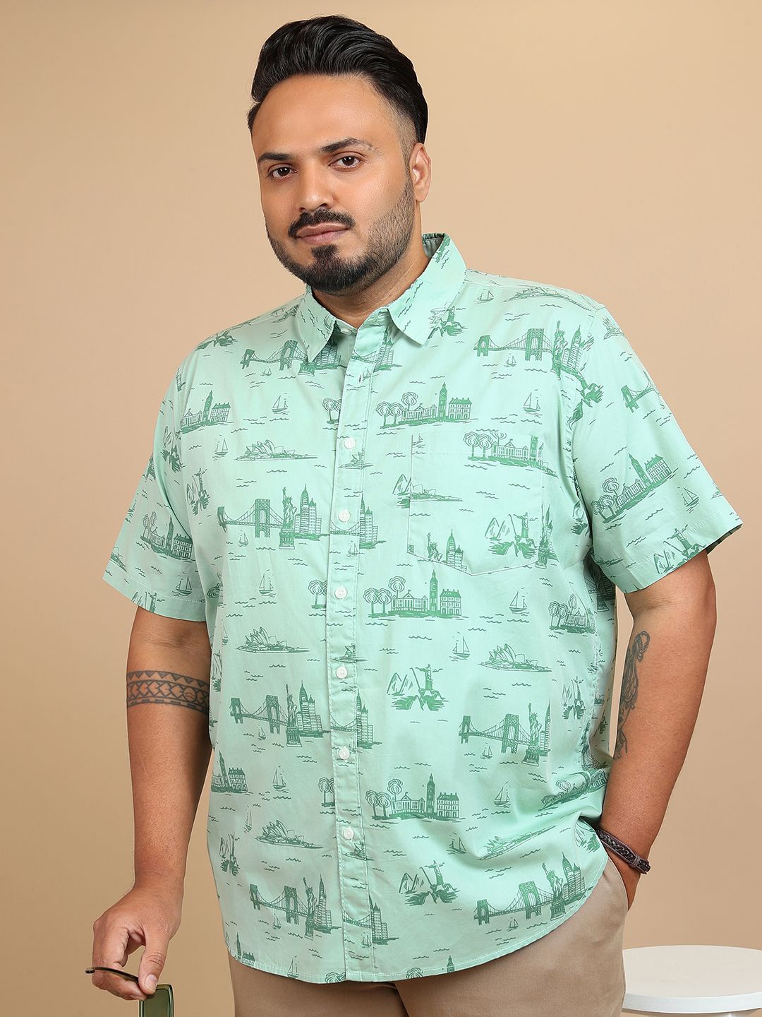 

Xtra Ordinary By HIGHLANDER Men Plus Size Mint Regular Fit Casual Shirt, Green