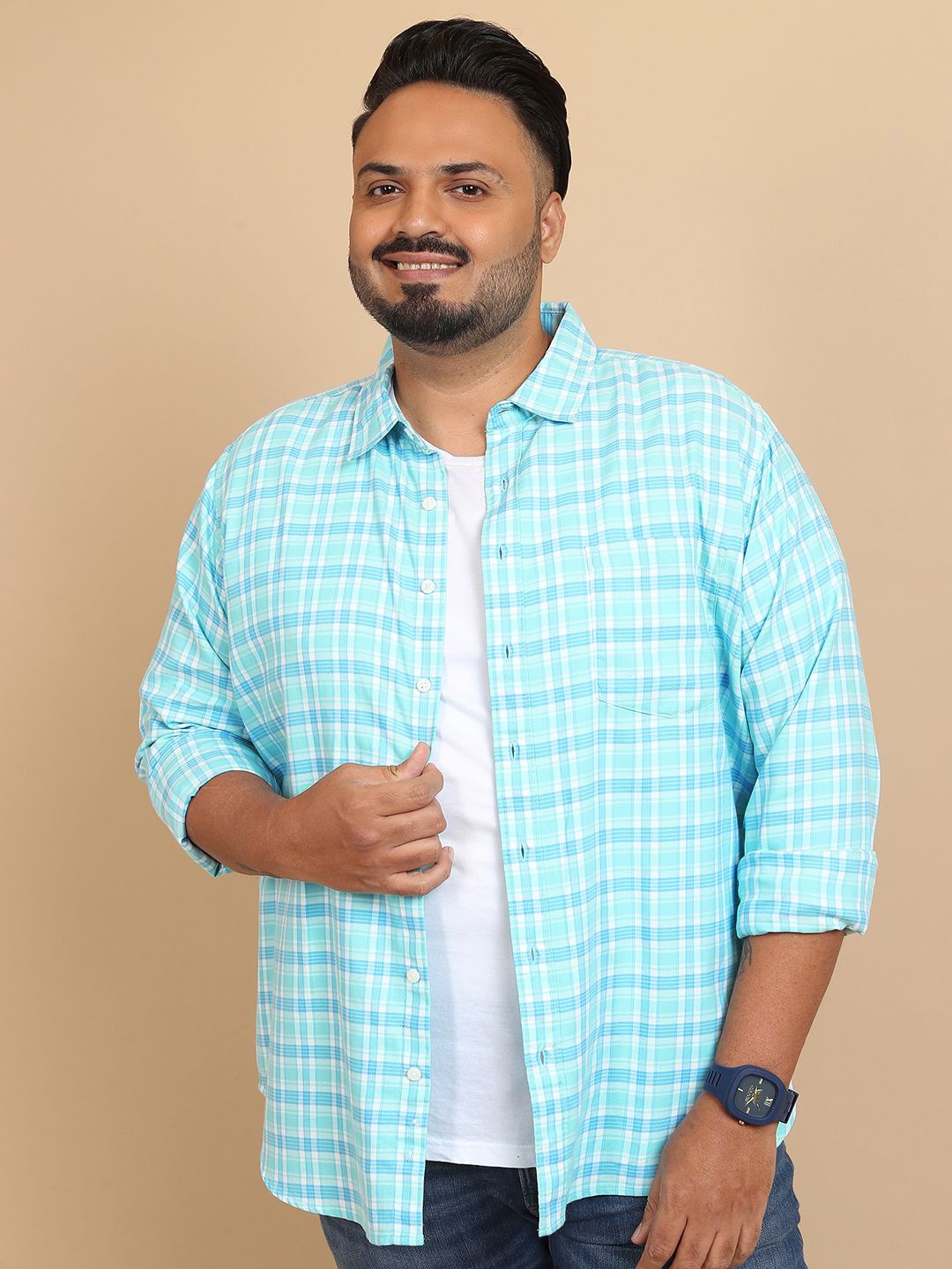 

HIGHLANDER Men Plus Size Regular Fit Casual Shirt, White