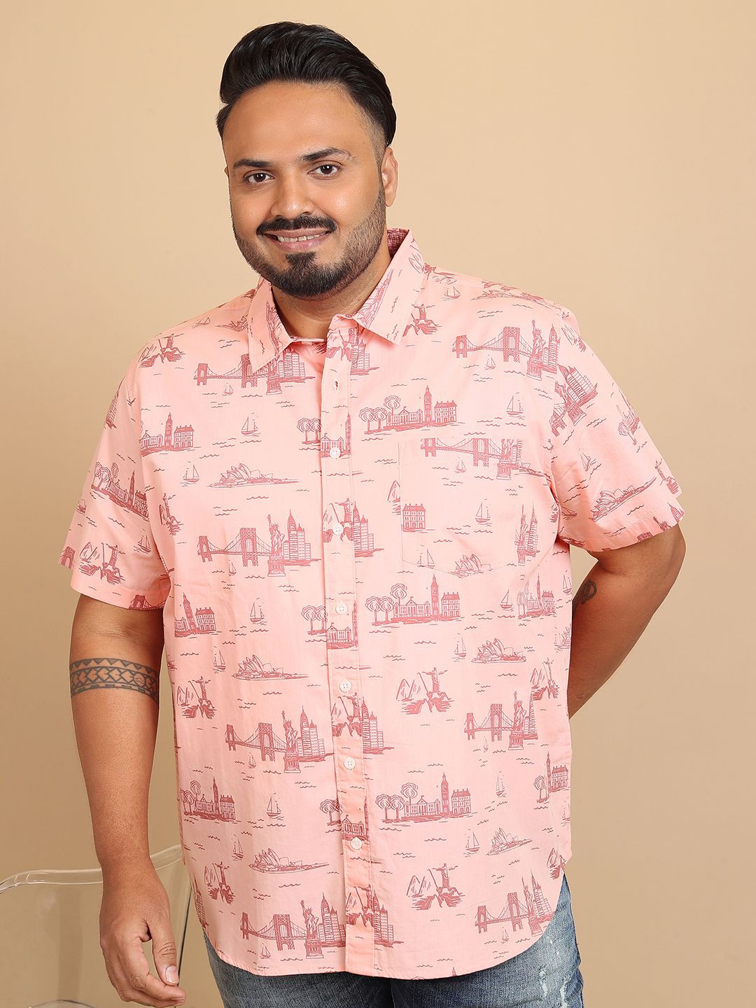 

HIGHLANDER Men Plus Size Regular Fit Casual Shirt, Peach