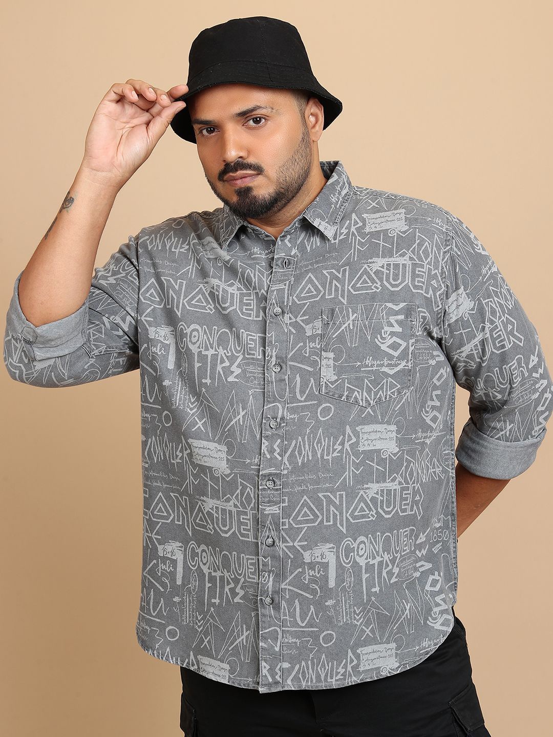 

HIGHLANDER Men Plus Size Regular Fit Casual Shirt, Grey