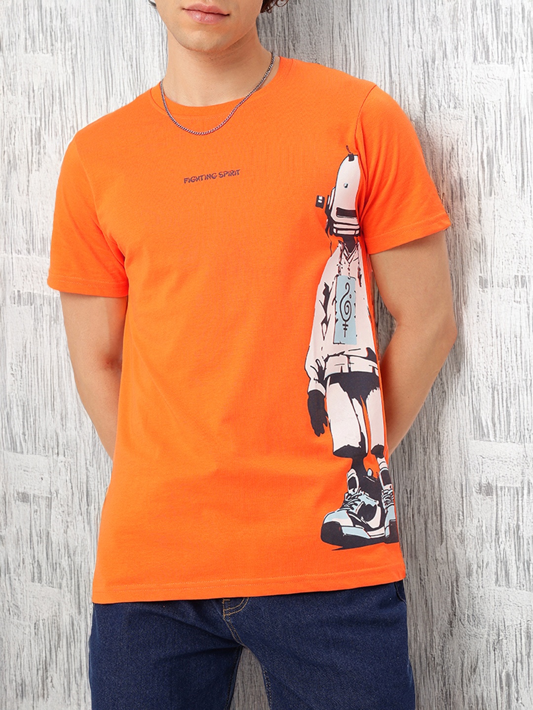 

Kook N Keech Edgy Battle Spirit Printed Casual T-shirt, Orange