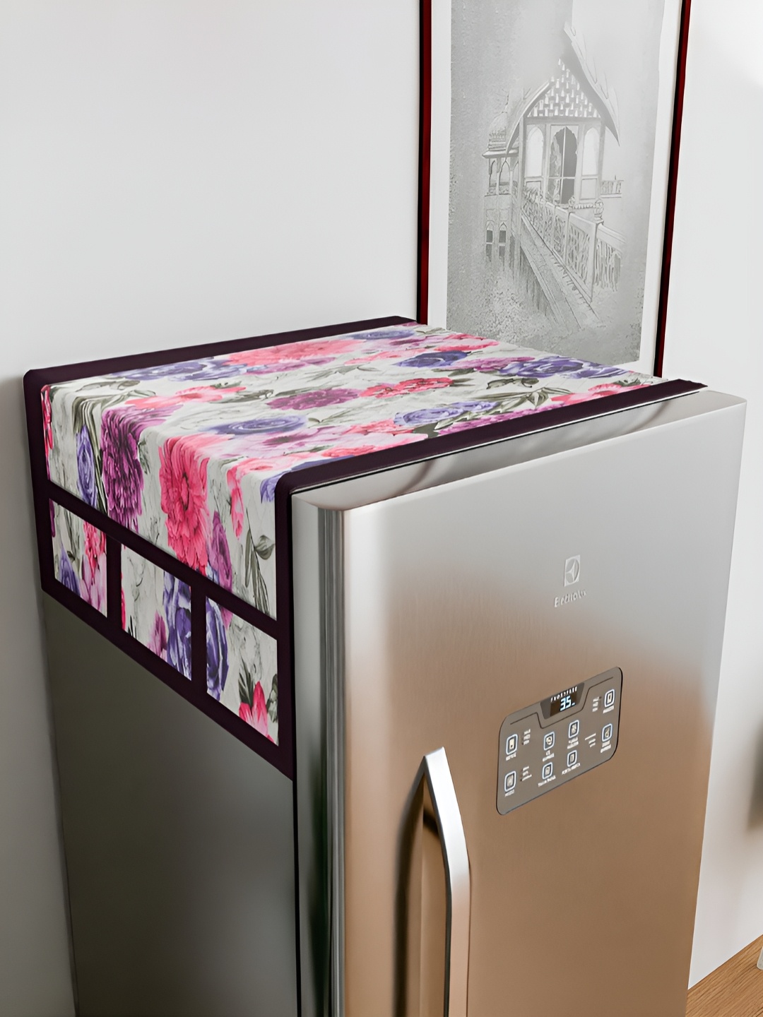 

Kuber Industries White & Pink Printed Fridge Top Cover