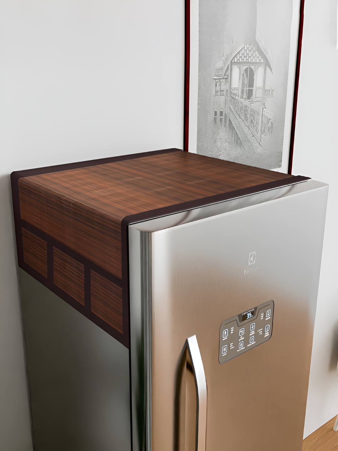 

Kuber Industries Brown & Black Printed Fridge Top Cover