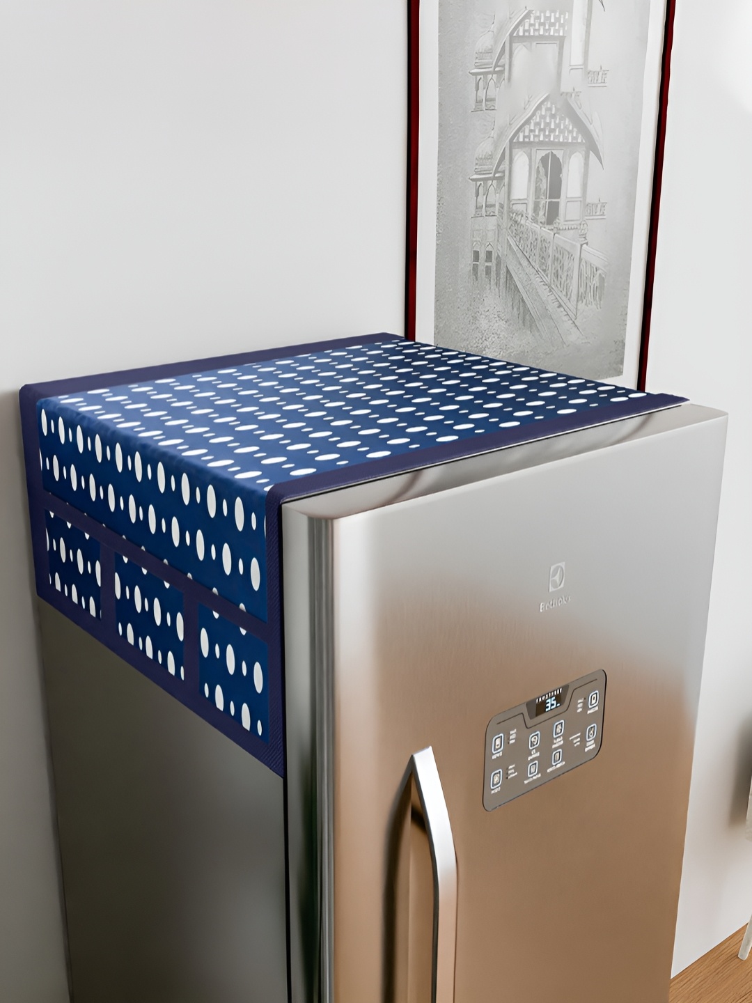 

Kuber Industries Blue & White Printed Fridge Top Cover
