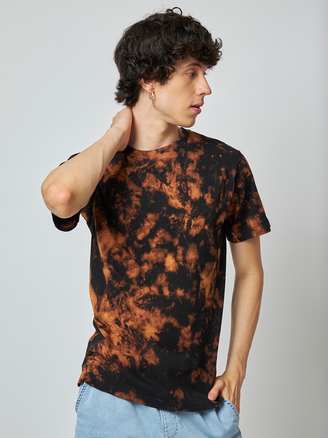 

MyDesignation Men Dyed Raw Edge T-shirt, Black