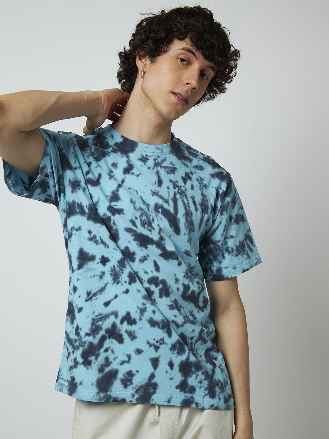 

MyDesignation Men Tie and Dye Dyed Round Neck T-shirt, Turquoise blue