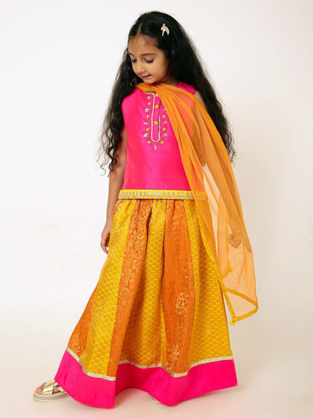 

A Little Fable Girls Embroidered Ready to Wear Lehenga & Blouse With Dupatta, Yellow