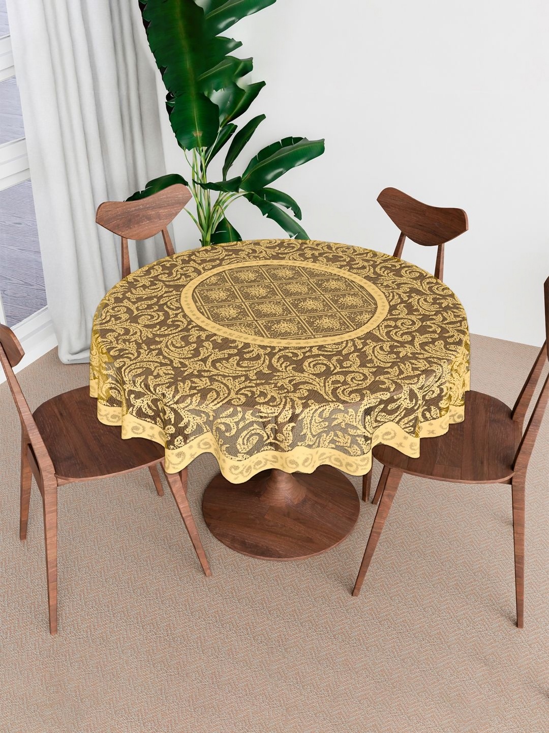 

Kuber Industries Gold-Toned Anti-Skid Cotton Round 4-Seater Table Cover