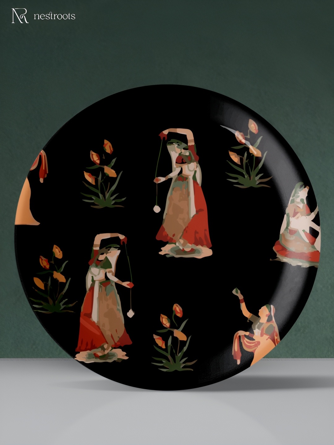 nestroots Black & Red Traditional Printed Ceramic Wall Decor