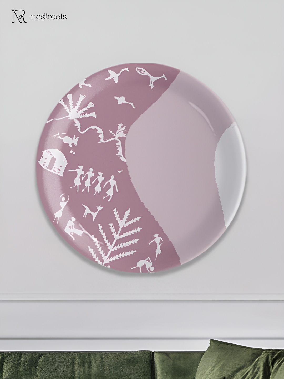 

nestroots Mauve & White Warli Printed Ceramic Wall Decor