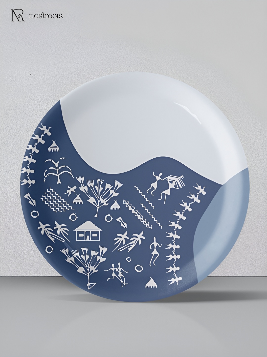 

nestroots White & Blue Warli Printed Ceramic Wall Plate