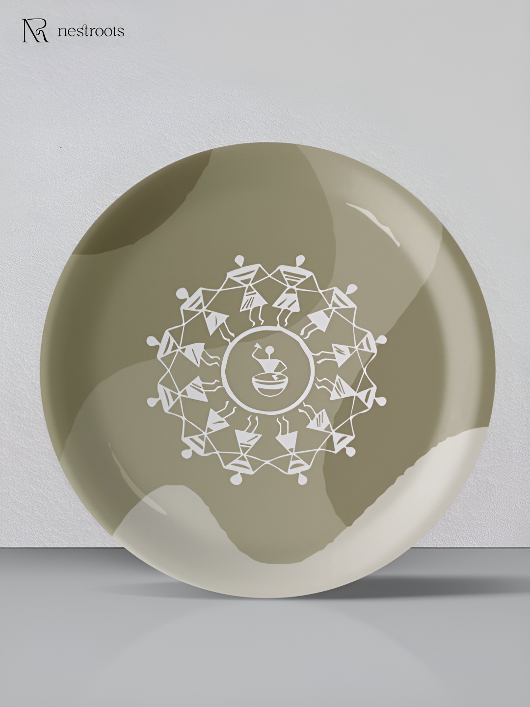 

nestroots Green & White Printed Ceramic Wall Plates