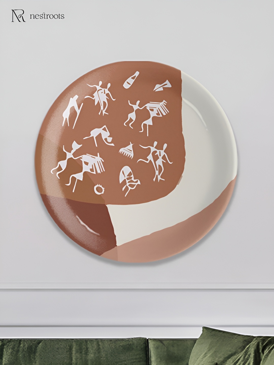 

nestroots Brown & White Warli Printed Ceramic Wall Decor