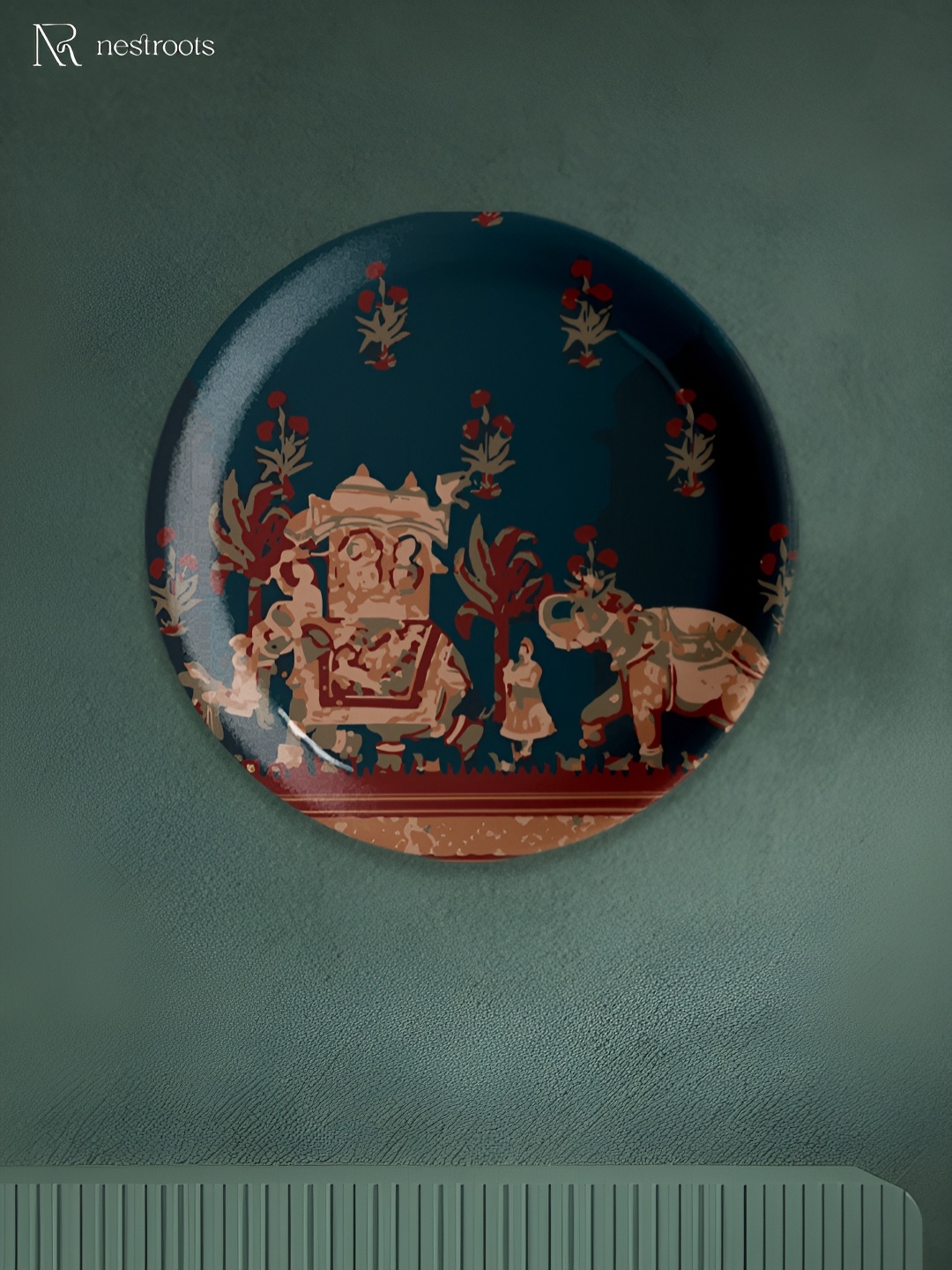 

nestroots Navy Blue & Maroon Printed Ceramic Wall Plates