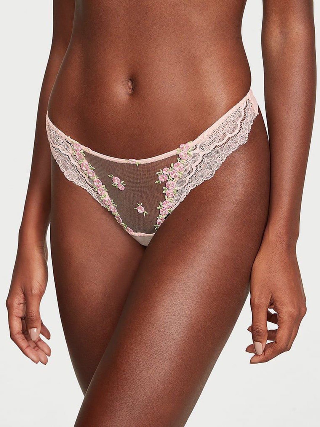 

Victoria's Secret Embroidery Thong Panty Briefs 112376384ZIQ, Pink