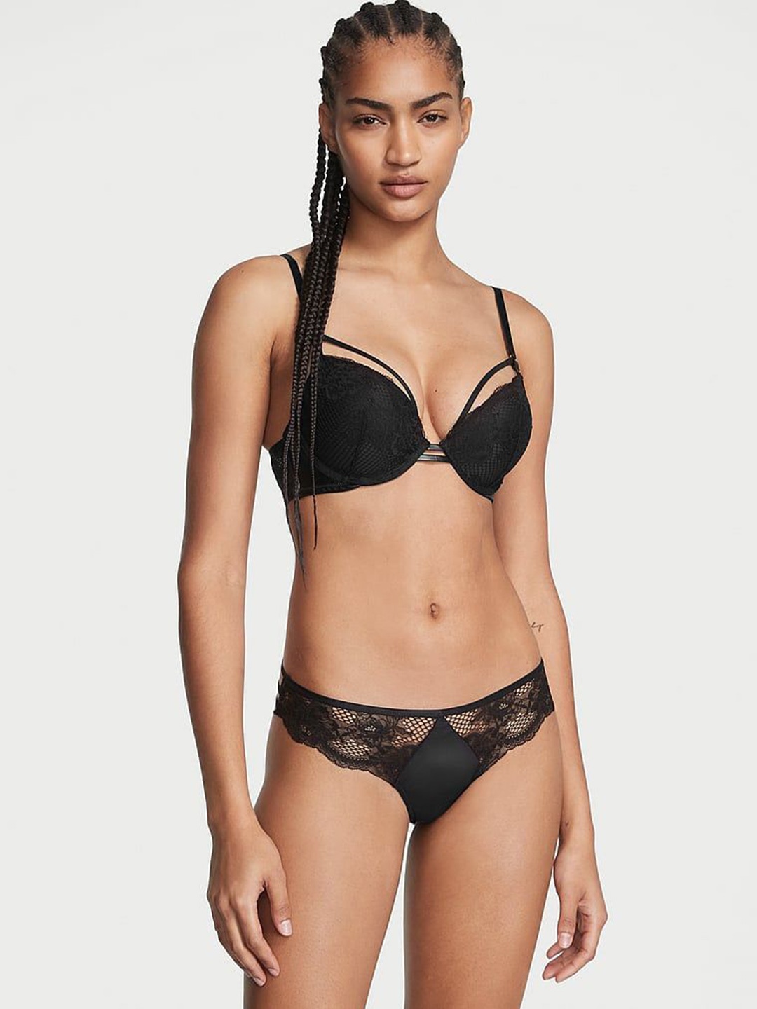 

Victoria's Secret Self-Design Thong Briefs1121660954A2, Black