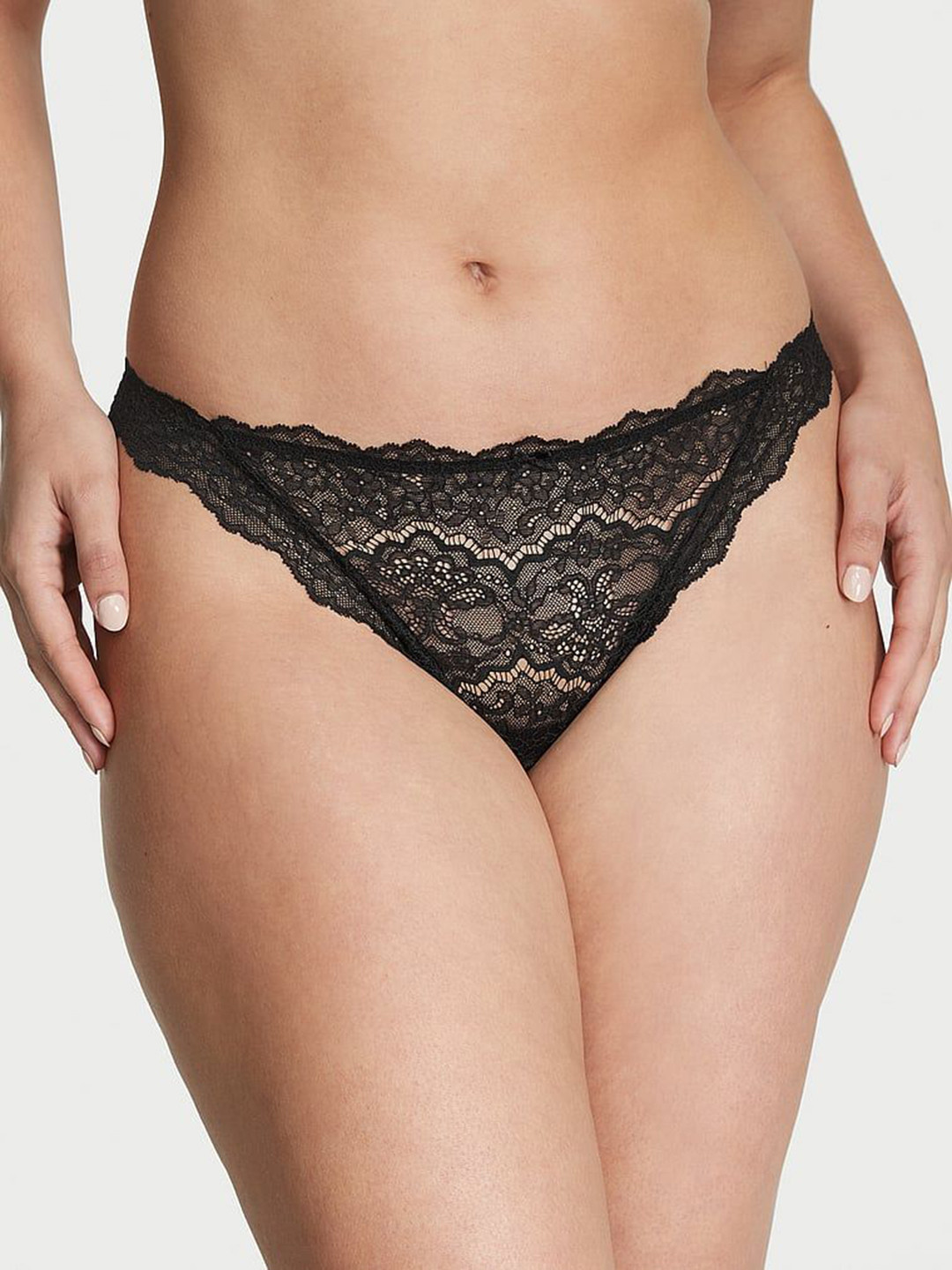 

Victoria's Secret Lace Thong Briefs 1121486654A2, Black
