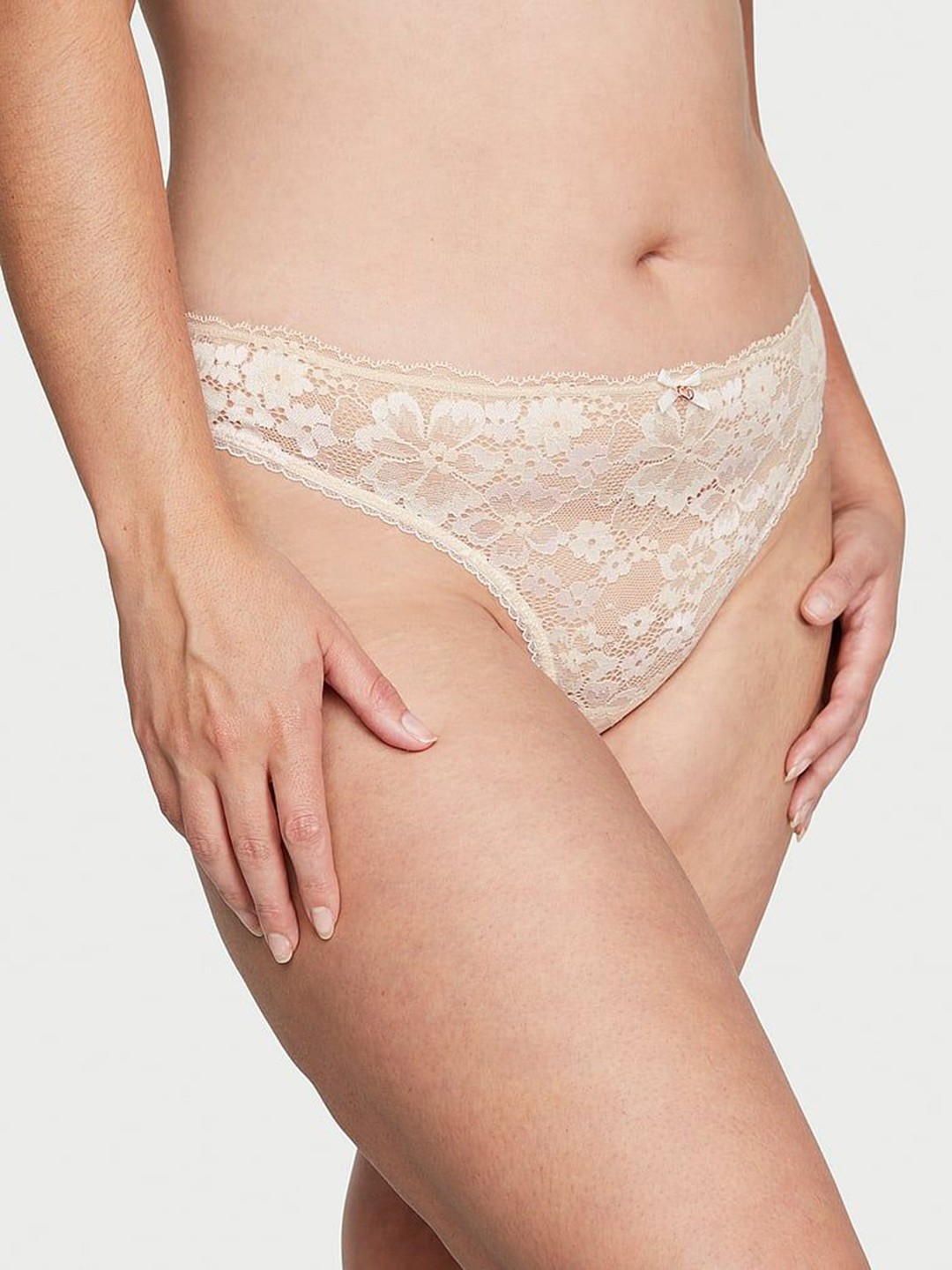 

Victoria's Secret Self Design Lace Thong Brief-112206464YLO, Beige